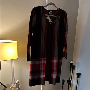 Anne Klein Red and Black Long Sleeve Dress